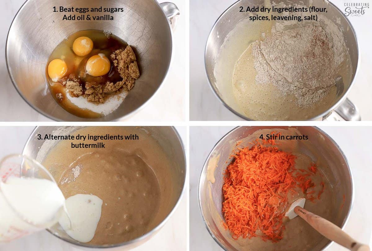 Carrot cake batter in a large bowl