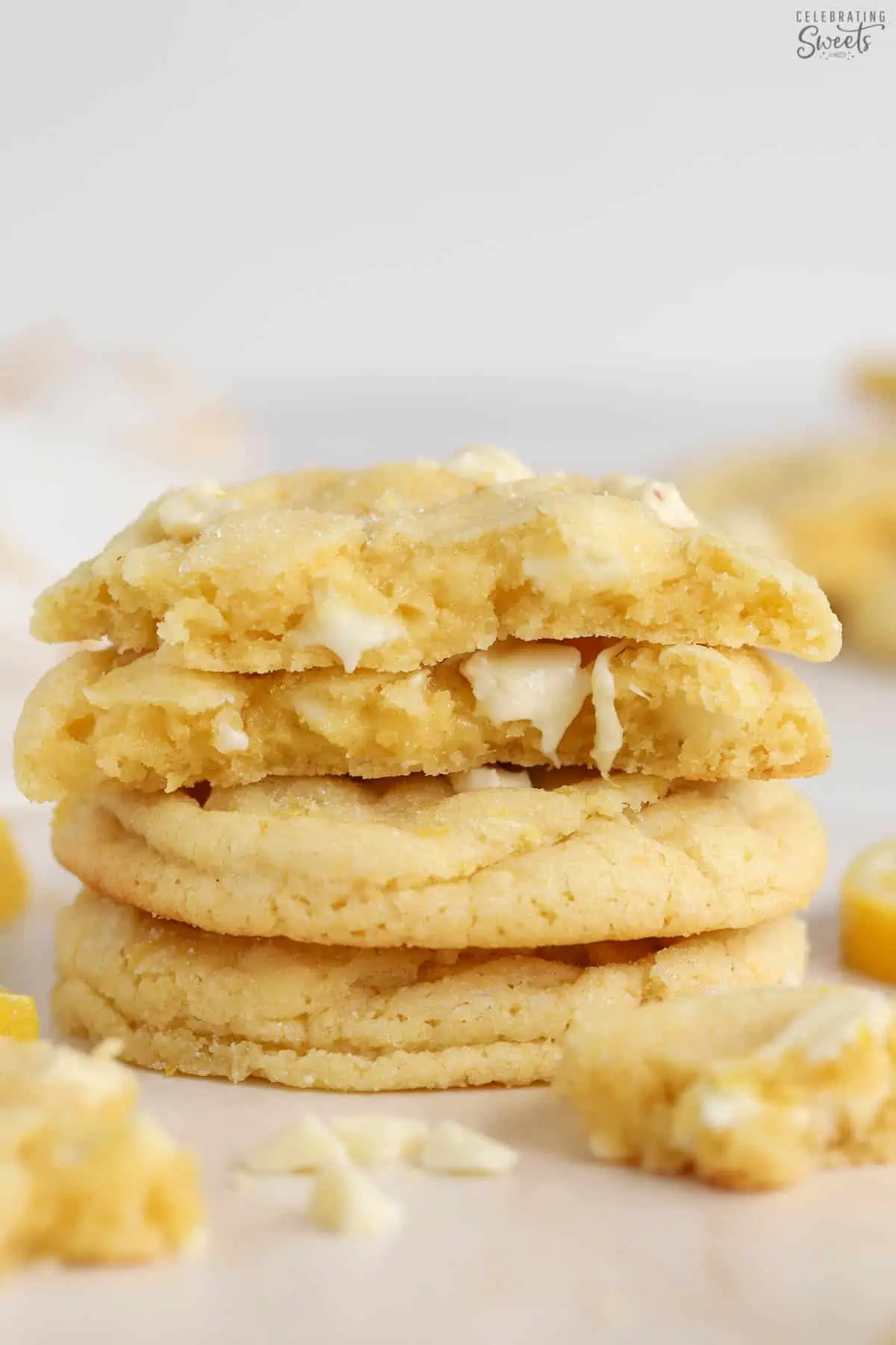 Stack of lemon white chocolate cookies