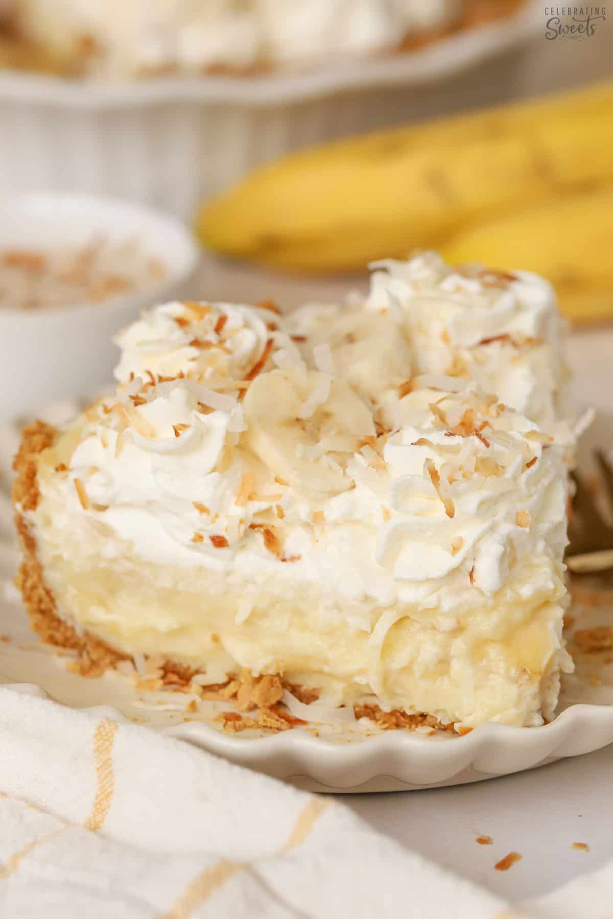 Slice of banana coconut cream pie