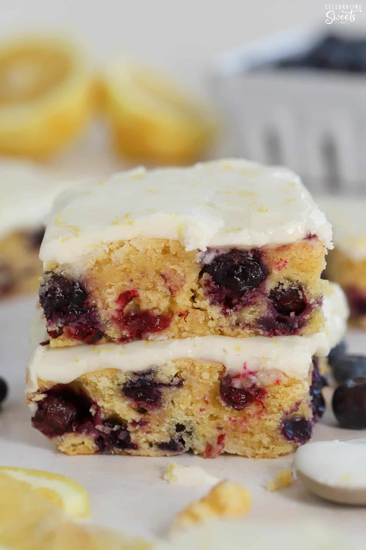 Stack of Lemon Blueberry Bars.