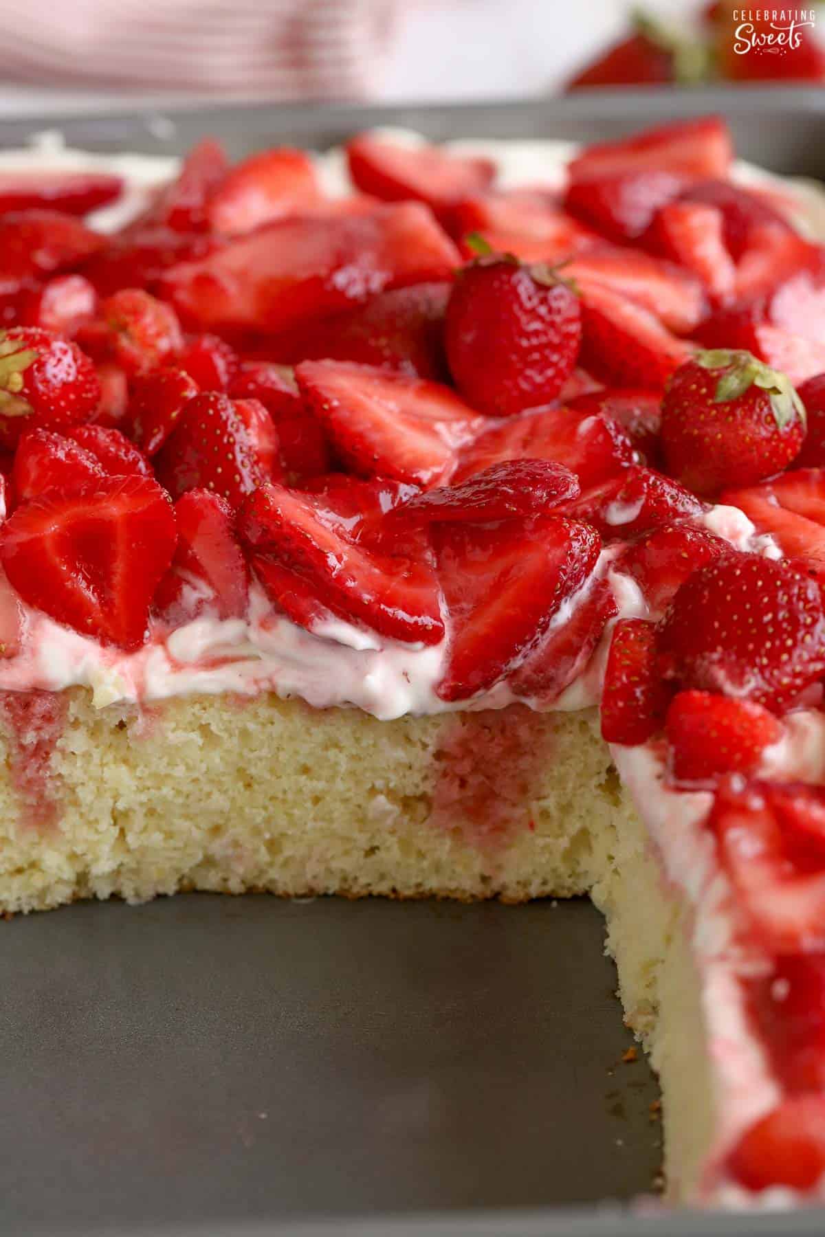 Strawberry sheet in a metal baking pan.