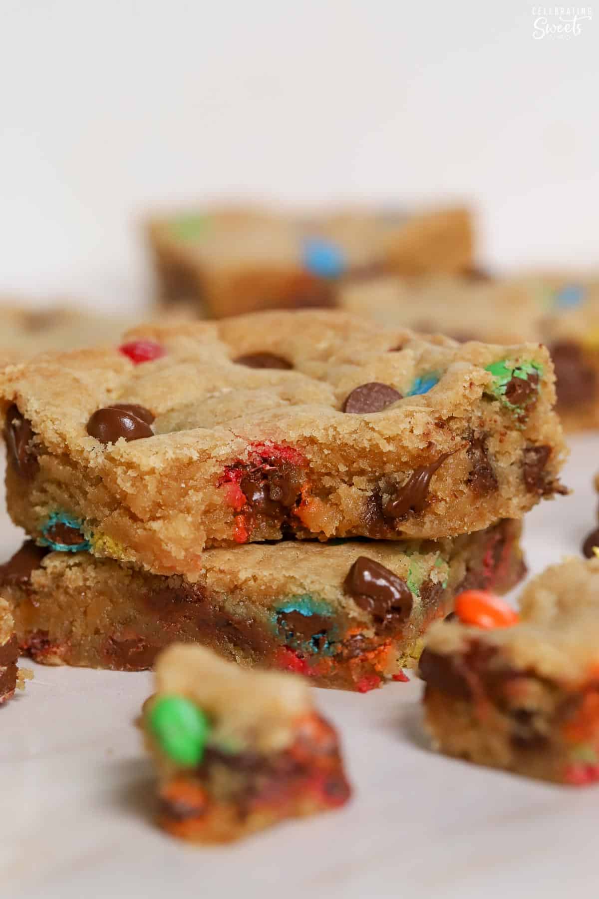 Stack of M&M Cookie Bars