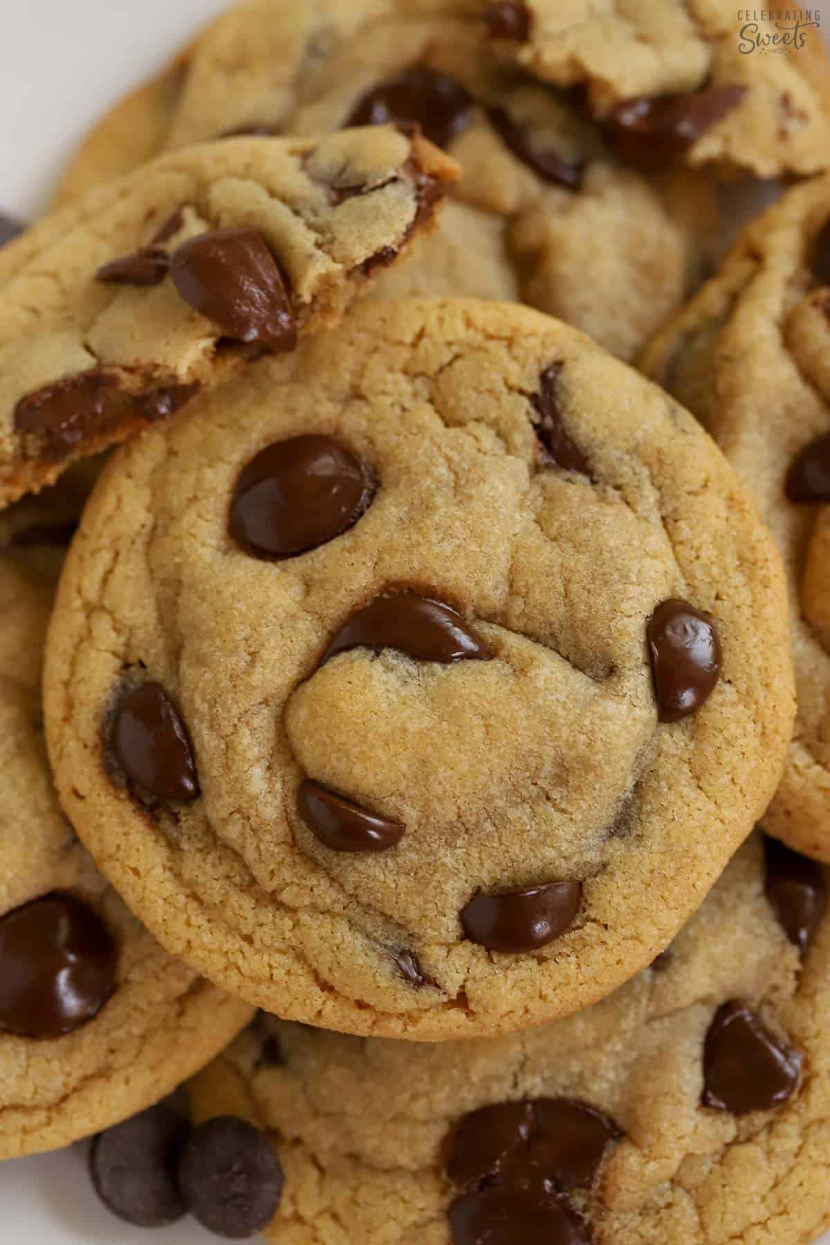 Closeup of a chocolate chip cookie.