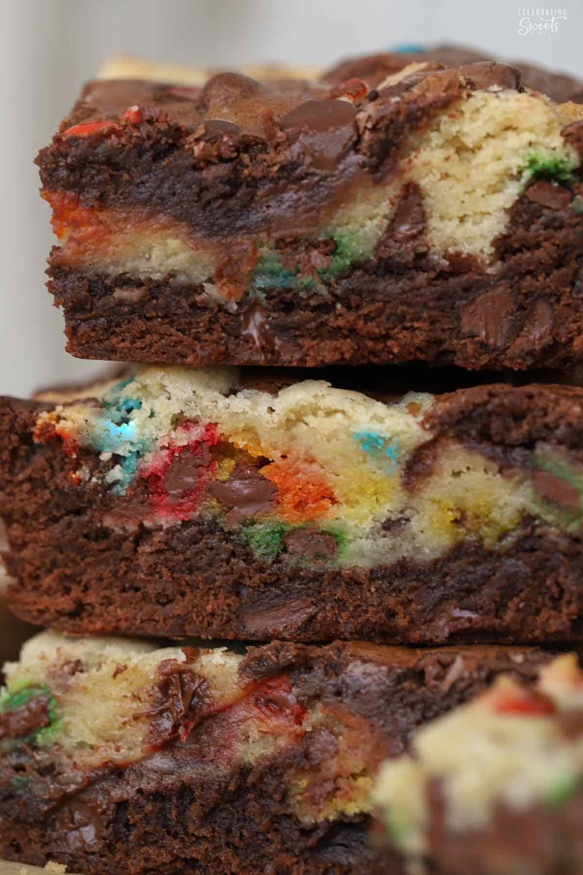 Stack of three M&M brookies